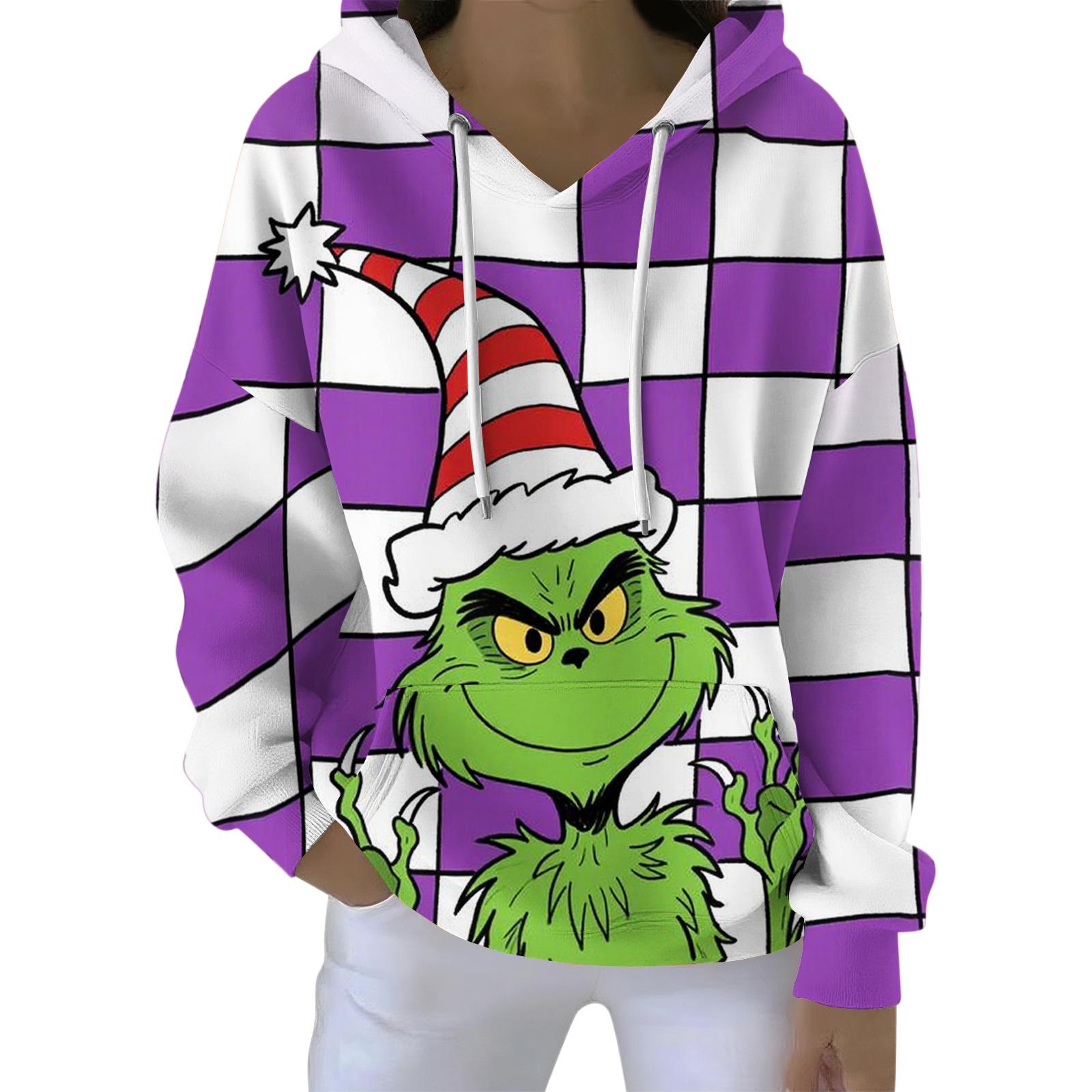 

Женский свободный и удобный свитшот с V-образным вырезом на кулиске, с длинными рукавами и рождественским принтом S