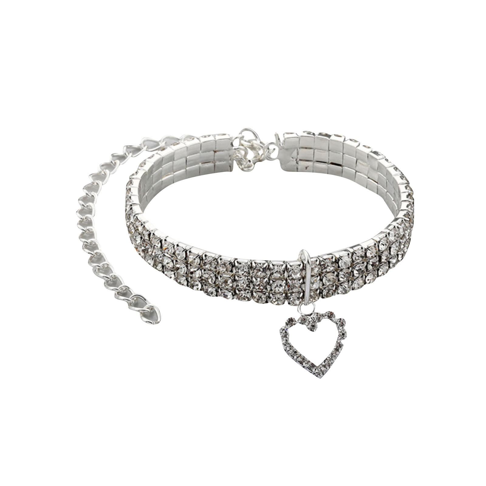 

Трехрядное эластичное ожерелье со стразами для домашних животных, цепочка с подвеской в виде кошки, ошейник для собак, товары для животных, аксессуары для маленьких собак One Size белый