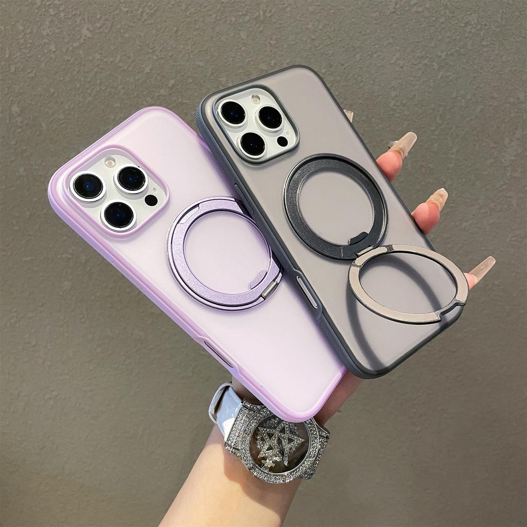 For iPhone 16 Pro Max Magnetic Case PC+TPU Kickstand Phone Back Cover