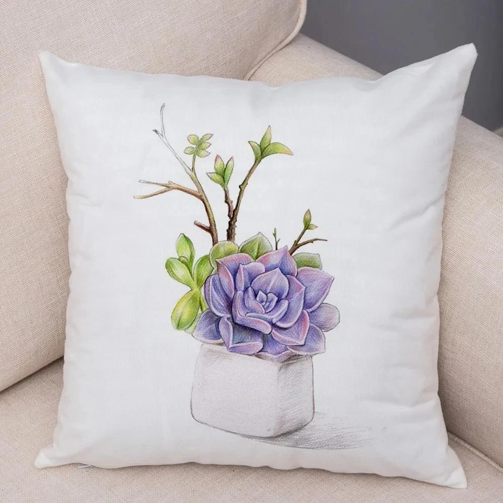 Watercolor Succulents Decorative Pillowcase Car Ornaments Office Living Room Sofa Home Pillowcase
