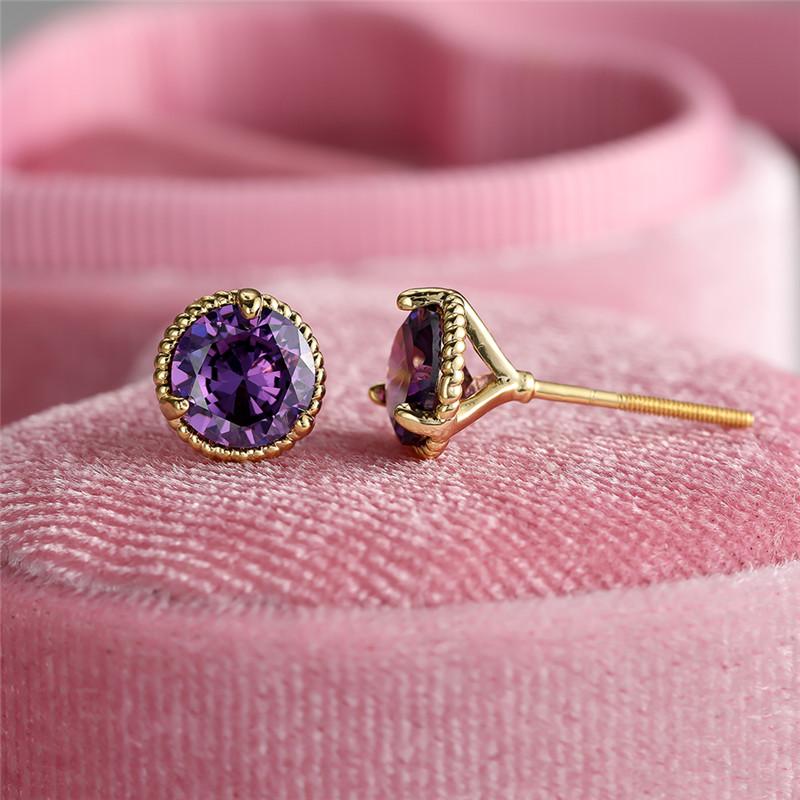 Süße Gelbgoldfarbene Mehrfarbige Zirkonstein Steckerohrringe Grün Blau Rot Kristall Hochzeits Schmuck für Damen