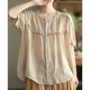 Cotton Linen Ort Sve Irt Women Summer Thin Doll Irt Lace Trim Linen Casual Top Loose Fit Round Ne Polyester Blend