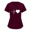 European & American Heartbeat Love Print Nurse Uniform, V-Neck, Double Pocket, Short-Sleeve T-Shirt, Large Size