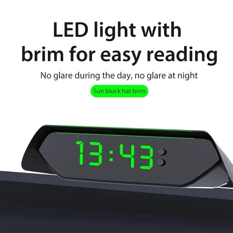 Solar Powered Car Clock Noctilucence Electronic Dashboard Timepiece with Temperature Date Display for Auto Enthusiasts