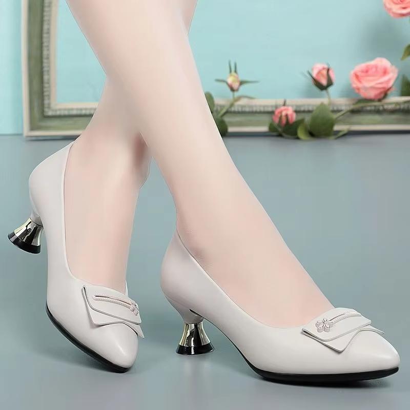 

New Slim Women s Shoes Black High Heels Comfortable and Shallow Mouthed Fashion square Buckle Single Work Shoes for Ladies 40