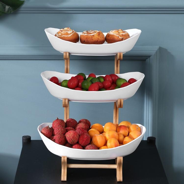 Obstteller Snackteller Hochwertiger Präsentierteller Modern kreativ Wohnzimmer Haushalt Mehrschichtiger Bambus- und Holzrahmen Obstteller