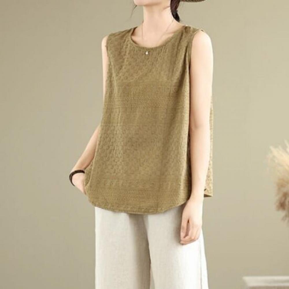 Rellawear Women S Cotton Embroidered SleeveleSS Top 250521 Hy35