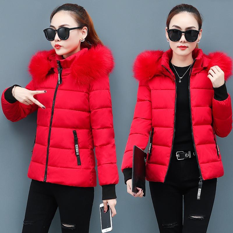 New short cotton-padded clothes women's winter coat cotton-padded jacket slim-fitting thickened large fur collar small cotton-padded clothes