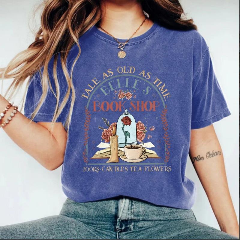 Camiseta Feminina de Verão com Gola Redonda, Respirável, de Manga Curta, Lavada e Envelhecida
