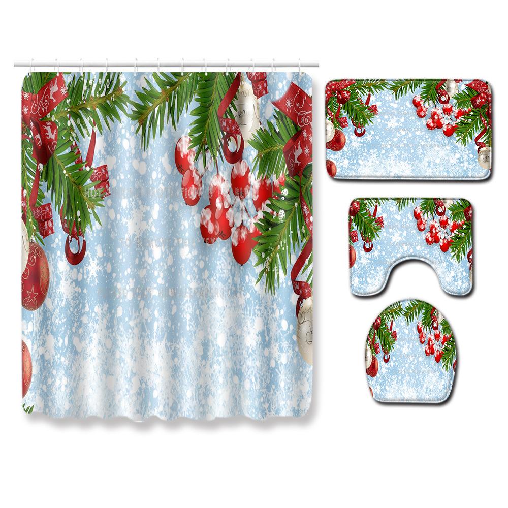 Christmas Bathroom Shower Curtain Four-Piece Floor Mat Toilet Non-Slip Door Mat Bedroom Living Room Absorbent Carpet