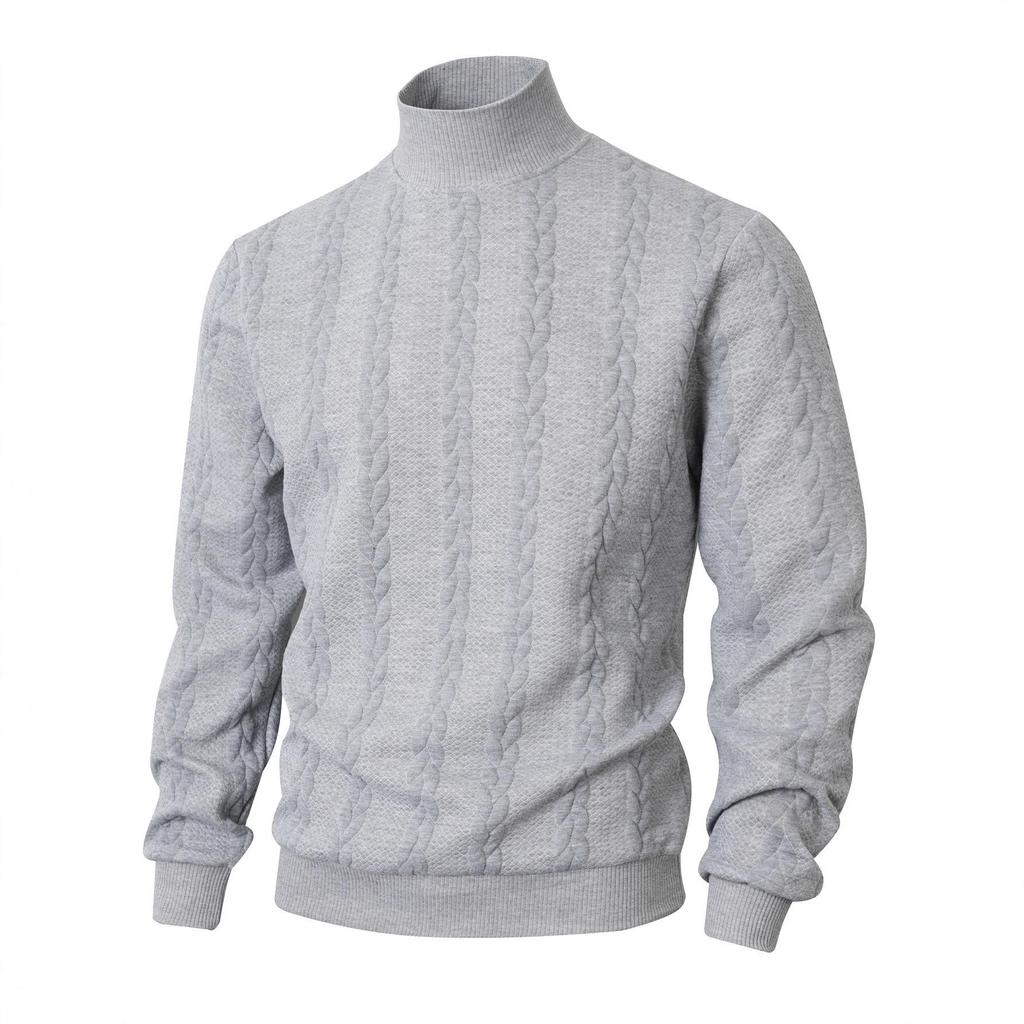 Suéter Masculino Europeu de Lã com Gola Alta - Tricô Jacquard Liso para Moda Outono/Inverno