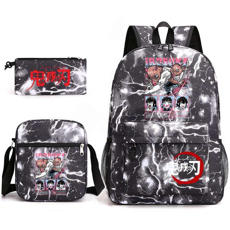 Demon Slayer Anime Print School Backpack Set 3Pcs Include Backpack Shoulder Bag Pencil Case for Boys Girls Students