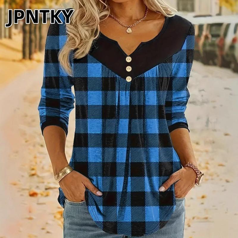 JPNTKY Women's Fashion Casual Long Sleeve V Neck Blouses & Shirts