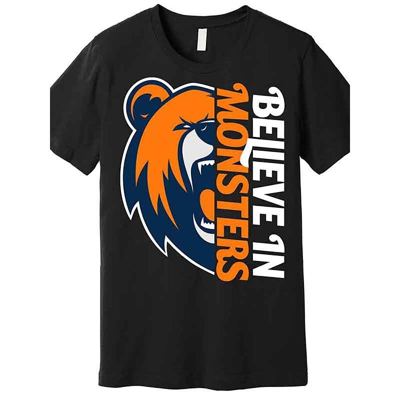 

European sizes Roaring Bear Graphic T-Shirt for Men - Plus Size Crew Neck Tee with Stylish Orange and Blue Design 4XL чорний