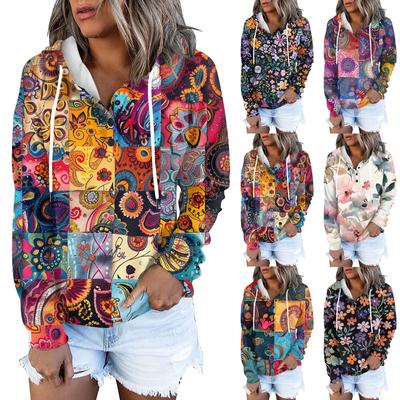 Women's Casual Fashion Long Sleeved Top Printed Round Neck Printed Hoodie