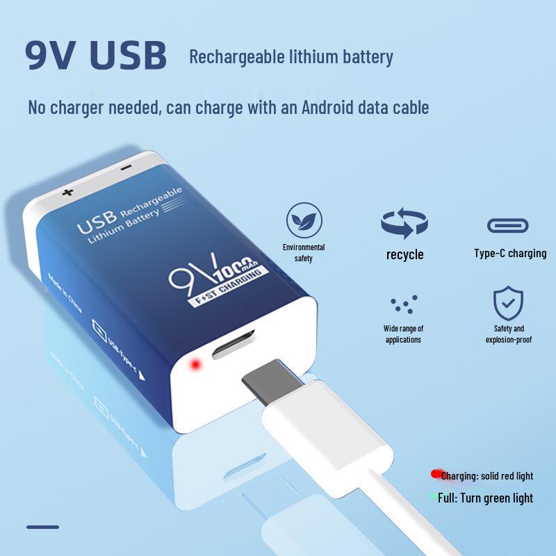 CR9V Rechargeable 6F22 Square Lithium Battery for Multimeters & Smoke Detectors, High Capacity