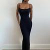Women Sling Dress Sleeveless Square Collar Slim Fit Floor Length Dress Solid Color Office Party Wedding Sexy Dress
