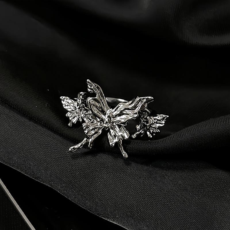 Butterfly Dripping Oil Open Ring, Personality, Niche Design, Cold Wind Ring, Stacked Index Finger Ring, Female