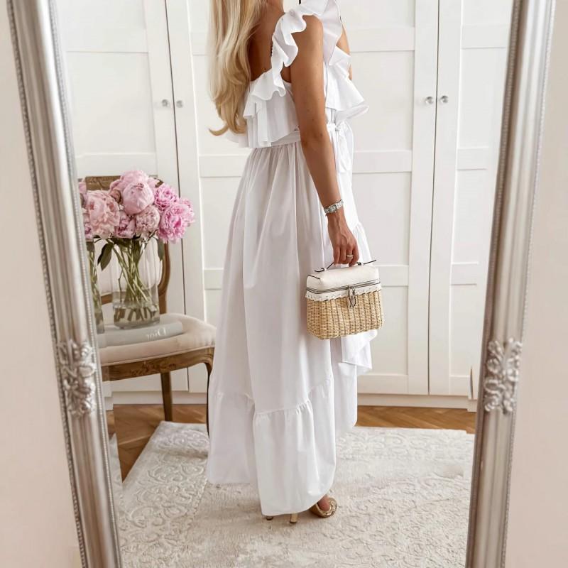 Sleeveless Dress Women Square Neck Ruffle Hem Loose Waist Solid Color Casual Daily Wear