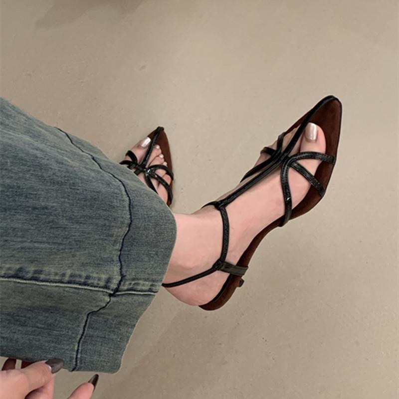 Mode Bailamos Marke Damen Sandalenschuhe Mode Spitzzehe Knöchelriemen Damen Elegant Gladiatorschuhe Niedriger Absatz Pumps Mujer