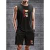 Trendy Graphic Print Tank Top and Shorts Polyester Set for Men Breathable