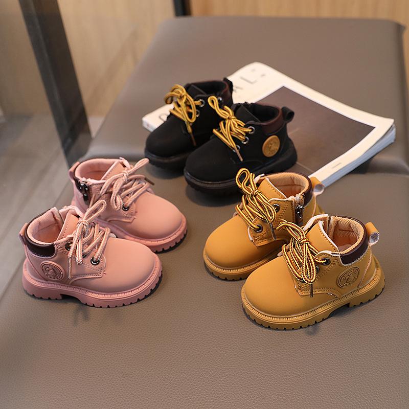 Herbst Neue Babyschuhe Kinder Martin Stiefel Mädchen Gelbe Stiefel Leder Kurze Stiefel Jungen Weich besohlte Laufschuhe