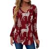 Women's Fashion Casual Christmas Tree Print V-Neck Decorative Button Long Sleeve T-Shirt Top