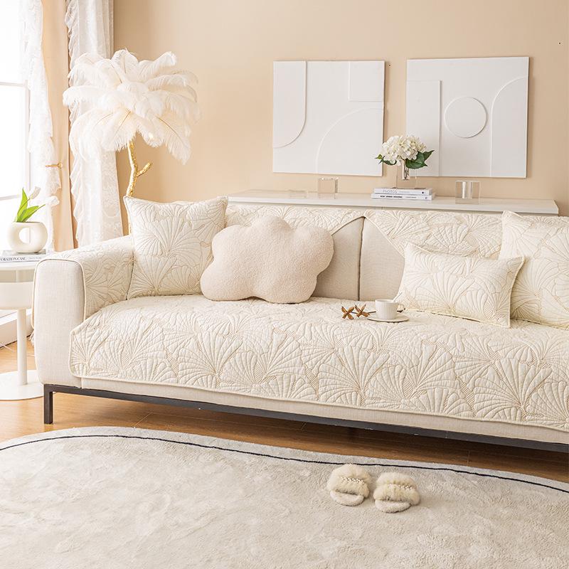 All-Season Non-Slip Pure Cotton Sofa Cushion - Solid Color, Japanese & Korean Design (2024 Model)