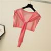 Women Shawl Candy Color Lace-up Ribbed Trim Knitting Summer Sunscreen Ultra-thin Fake Collar Cape Lapel