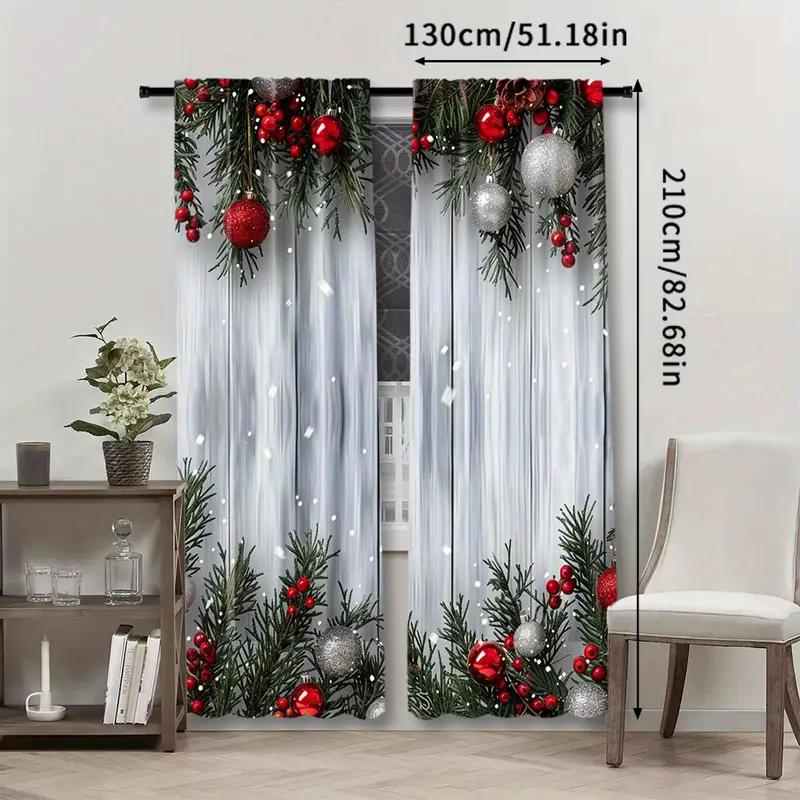 Holiday Christmas Balls Pine Branch Printed Curtains Suitable Home Decoration Bedrooms Living Rooms Made Of Polyester Great Room Decor
