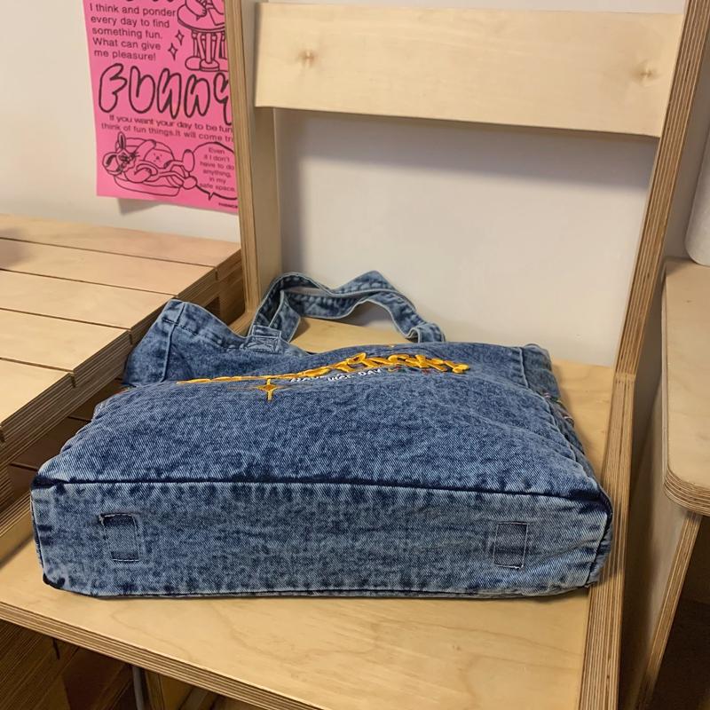Большая вместительная холщовая сумка женская стираная джинсовая сумка-тоут студенческий — фото 15
