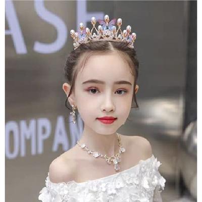 Girls Tiara Butterfly Princess Crown Gold Pearl Headband Rhinestone Hairpiece for Halloween Costume Wedding Bridal Prom Birthday Party Cosplay