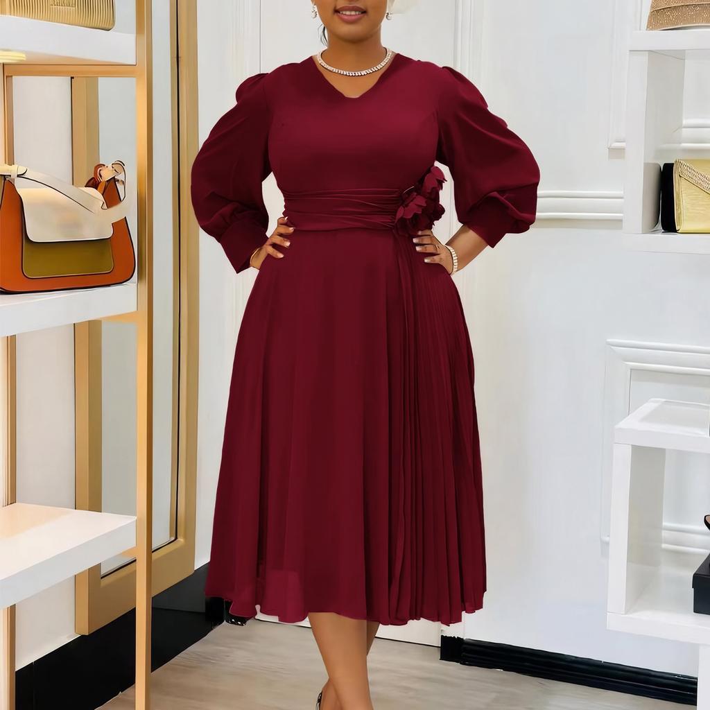 New spring fashion temperament elegant solid color A-shaped dress large size dress