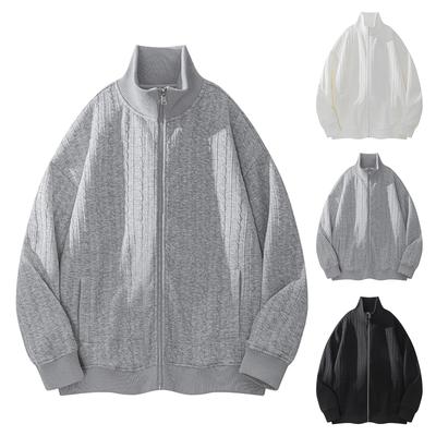 New Men's Hoodie With A Textured Stand-up Collar, Zipper Jacket, Knitted Double-layer Twisted Cardigan