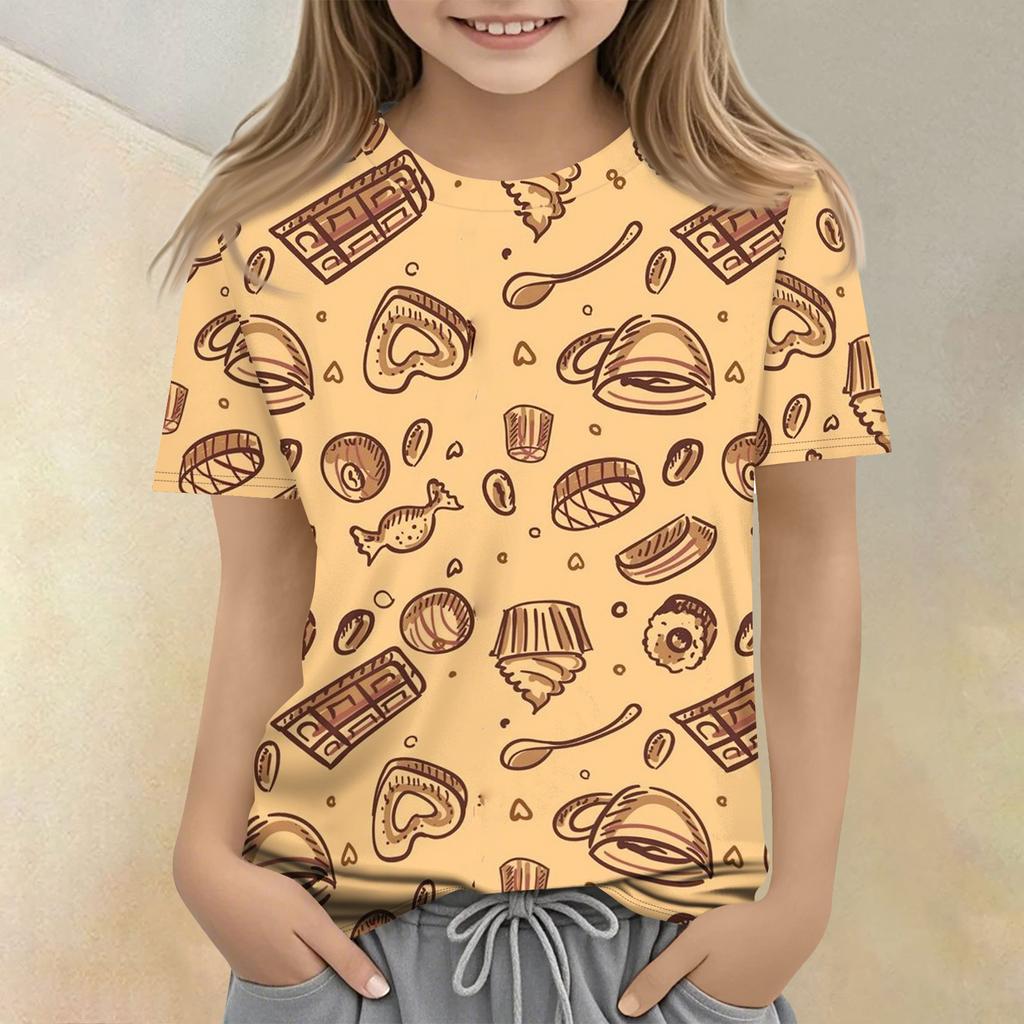 Children's Printed Round Neck Short Sleeved Casual T-shirt