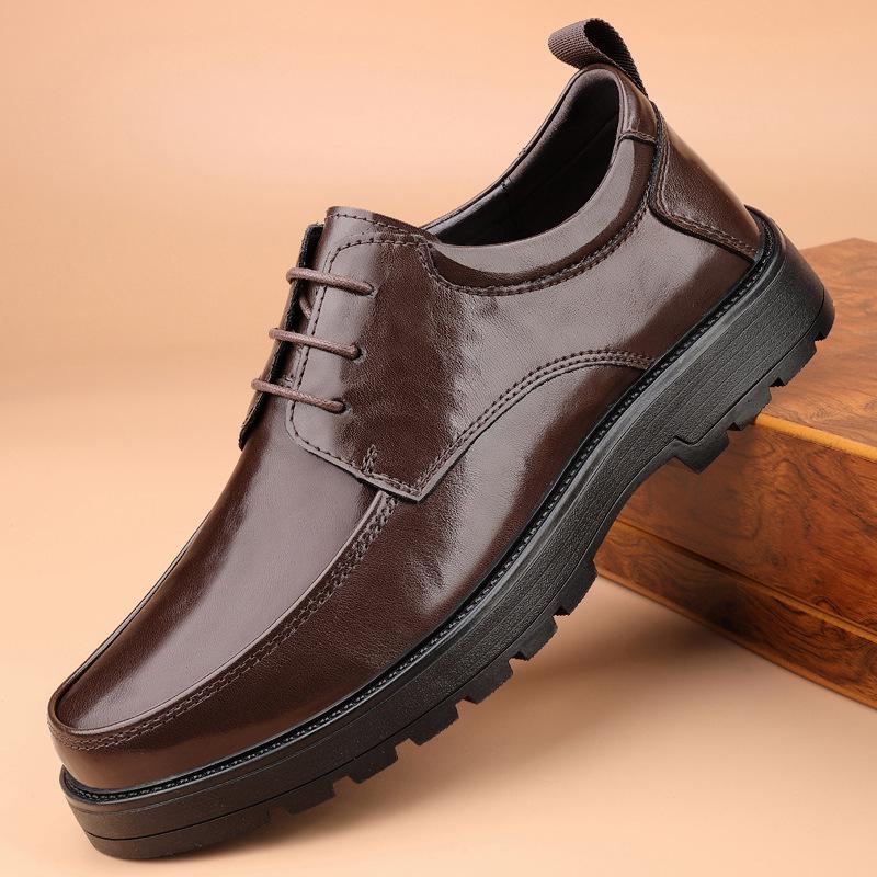 British Style Men's Leather Height-Increasing Shoes - 8cm Elevator, Thick Sole, Lace-up, Formal/Casual, Cowhide Dad Shoes.