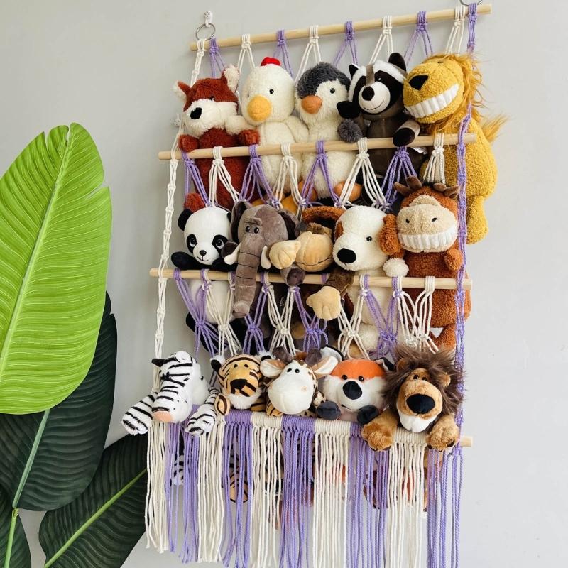 3 Layer Toy Storage Net Rack Practical Woven Hanging Shelf Convenient Plush Toys Organizer for Animal Toy Enthusiasts