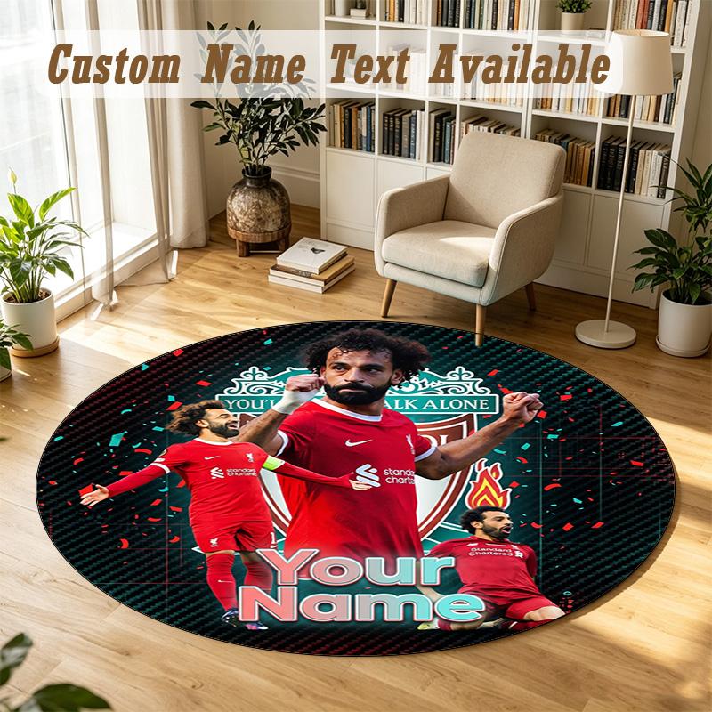 Round Rug Custom NameMohamed Salah Pattern Non Slip Carpet Home Floor Decor