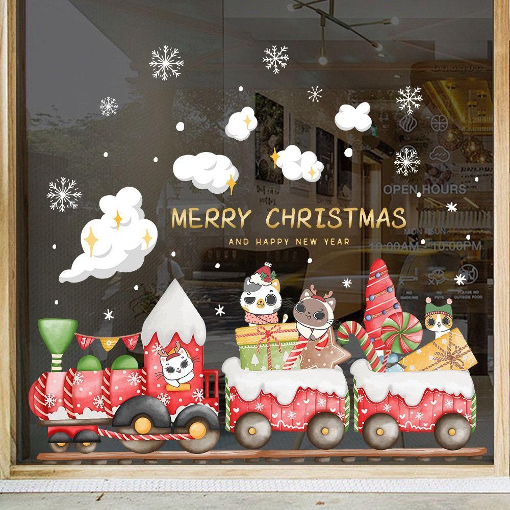 Multicolor Merry Christmas Sticker Electrostatic Cartoon Animal Static Adhesive Decals Waterproof Removable