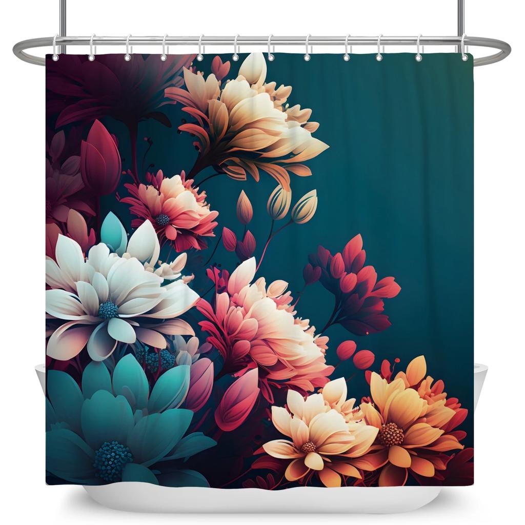 Elegant Flowers Shower Curtain Colorful Floral Shower Curtain Waterproof Polyester Bathroom Curtains Bathtub Decor with 12 Hooks