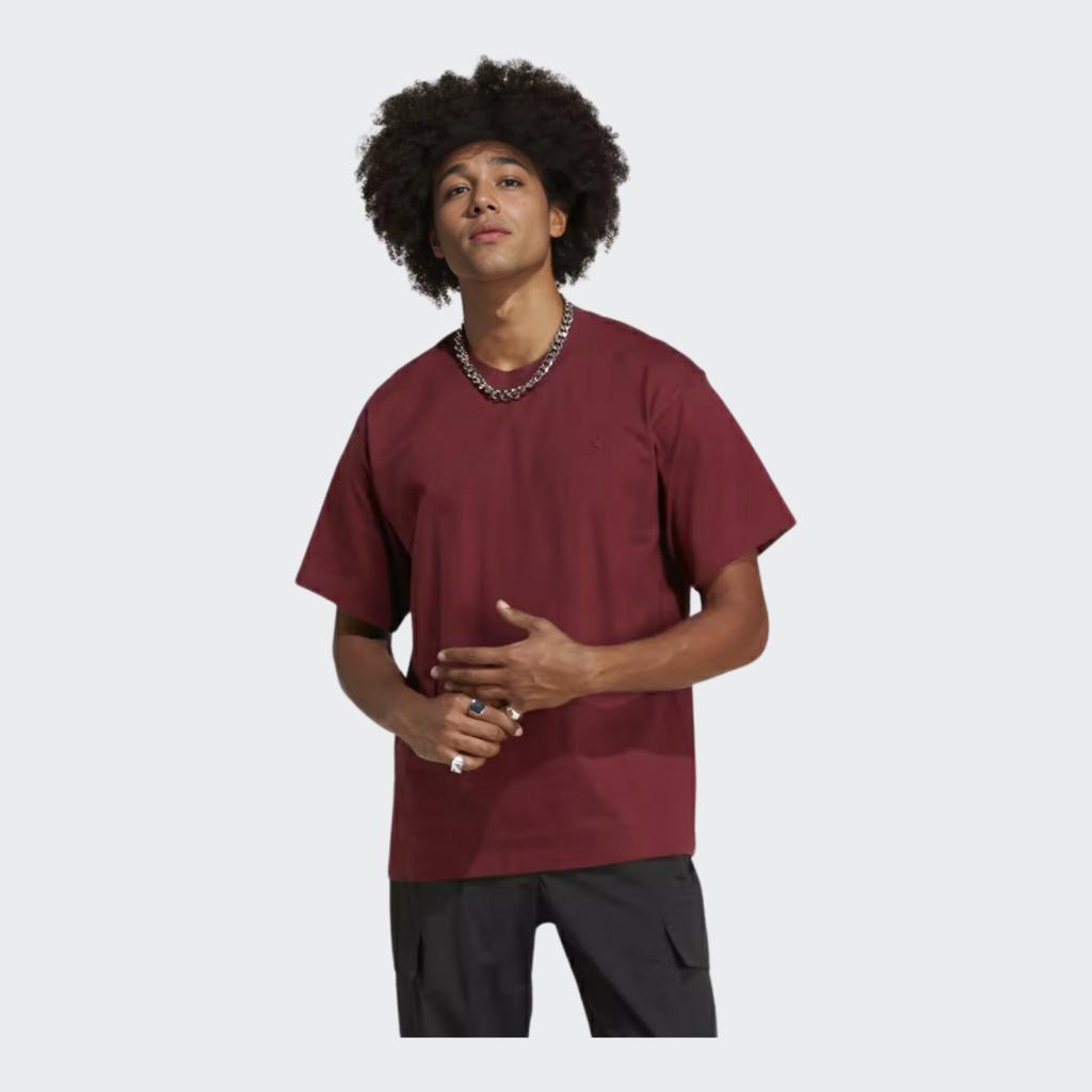 Adidas Einfarbiges Rundhals-T-Shirt mit lockeren kurzen Ärmeln für Herren, Oberteile, Dunkelrot IB9472