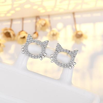 High-End Nadelohrringe für Damen Niedliche Kreative Katze Voll Diamant Ohrringe Antiallergische Ohrringe