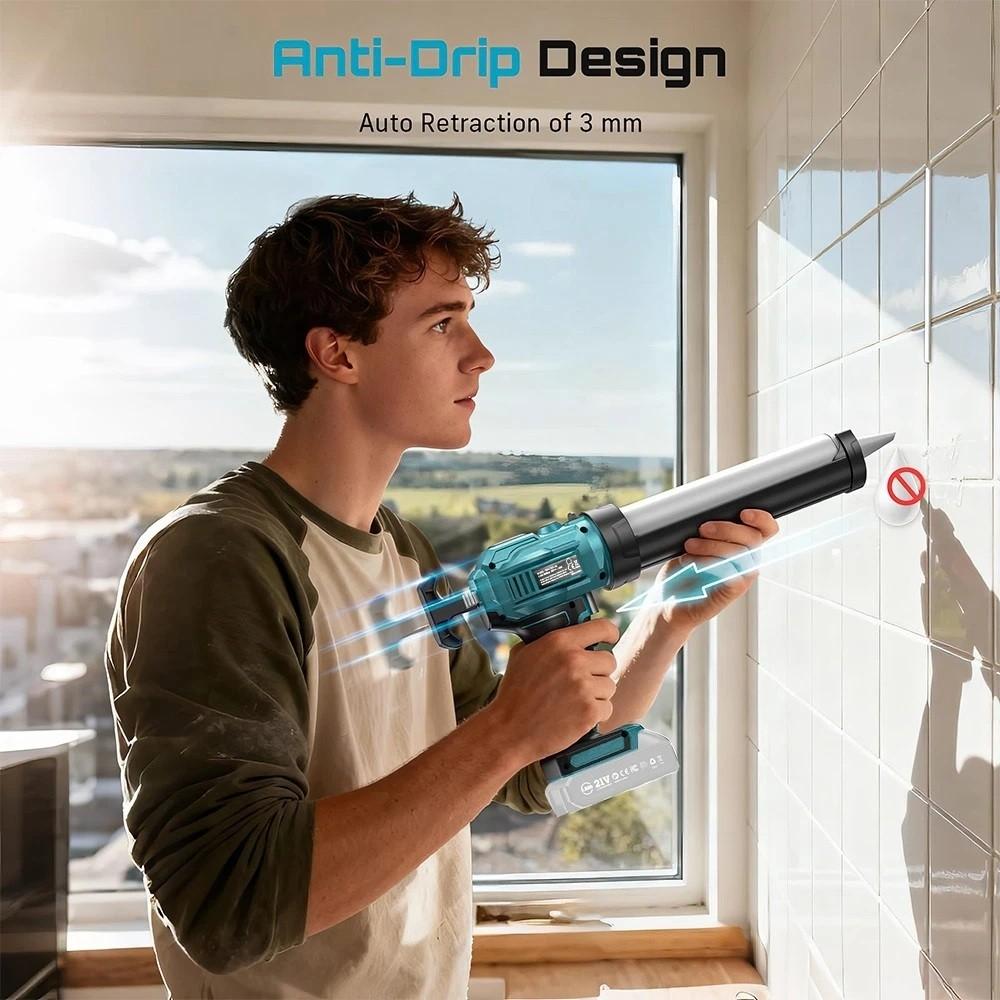 Rechargeable Adhesive Gun Cordless Electric Caulking Gun 300ml Sealant Glue Silicone Adhesive No Drip Caulk Power Tool