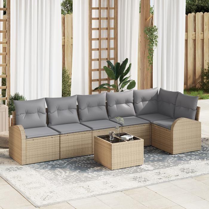 7-Piece Garden Sofa Set with Black Poly Rattan Cushions 3354739