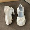 Fashion Round Toe Kawaii Lolita Shoes Woman Casual Elegant Pure Color Bow Pumps Non-slip Korean Style Medium Heel Shoes Chic Summer 2024