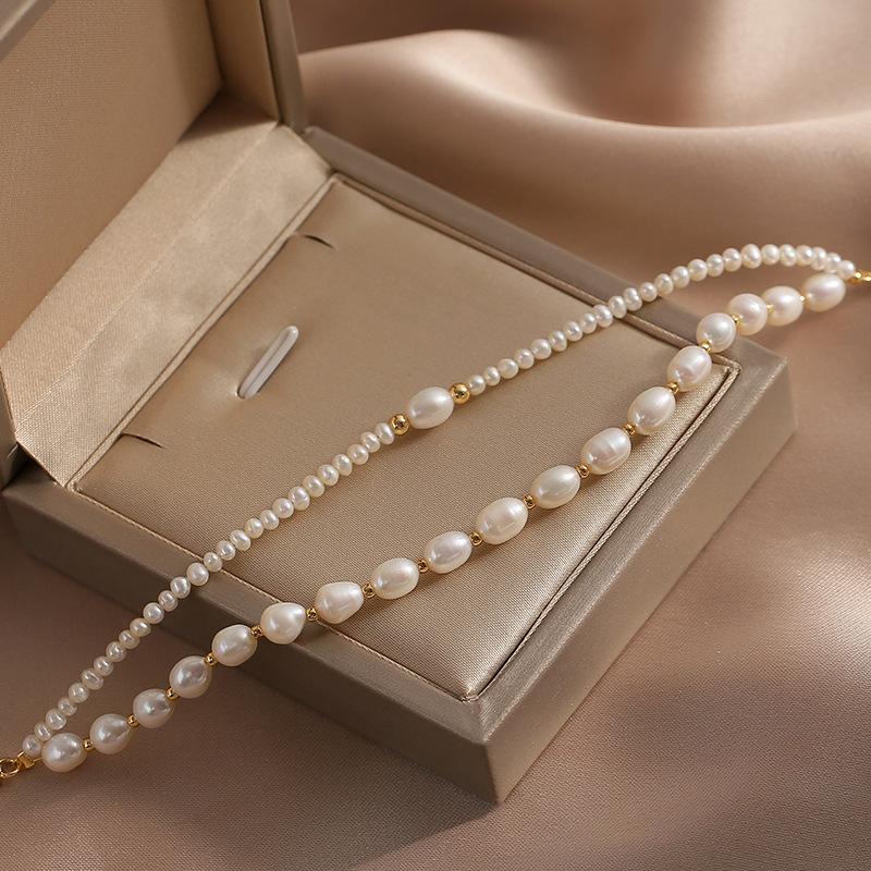 Baroque Natural Freshwater Pearl Bracelet for Women, Simple and Elegant, Vintage Niche Design, Multi-layered Bracelet