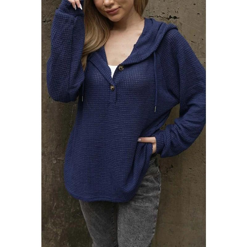 

Женская новая однотонная толстовка в клетку «ананас» с капюшоном, застежкой на пуговицы и шнурком, с V-образным вырезом, повседневная свободная, с длинным рукавом XXL темно-синий