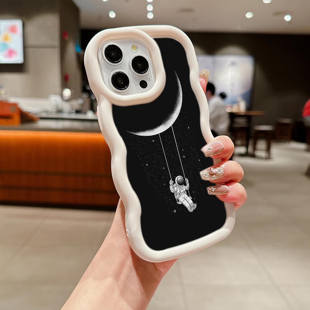 Ae97 Space Moon Astronaut Black art Protective Phone Cases for iPhone 14 13 Pro Max 11 12 15 Plus Infinix Hot 40i Smart8 Tecno Big Wave TPU Back Cover