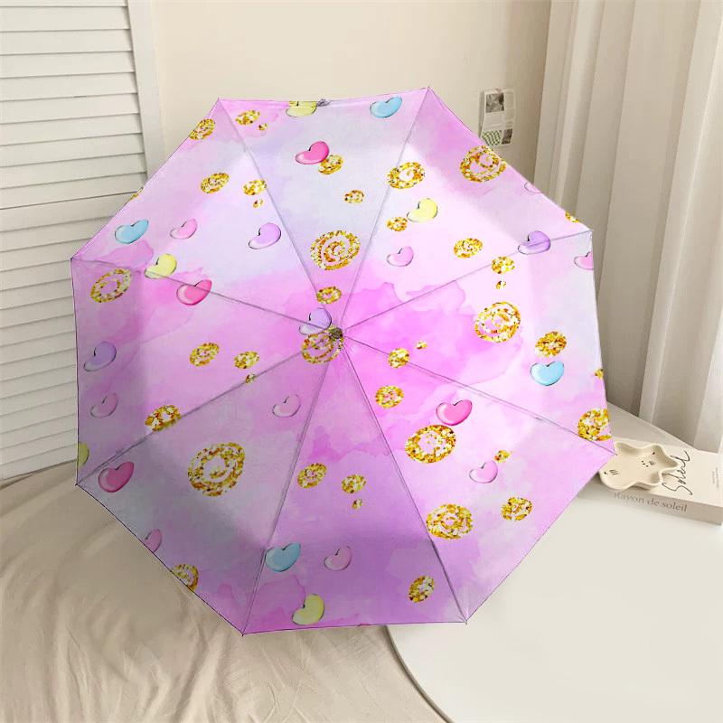 

1PC Hearts Glitter Umbrella-8-Rib Reinforced Portable Folding Travel Suitable for All Seasons Outdoor Daily Use-Z0453