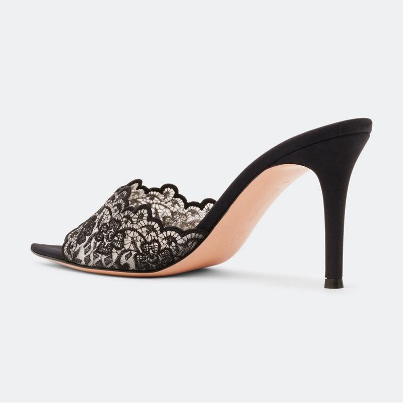 Summer Women's High Heel Sandals Lace Embroidery Pointed Open Toe Stiletto High Heel Sandals Party Slippers